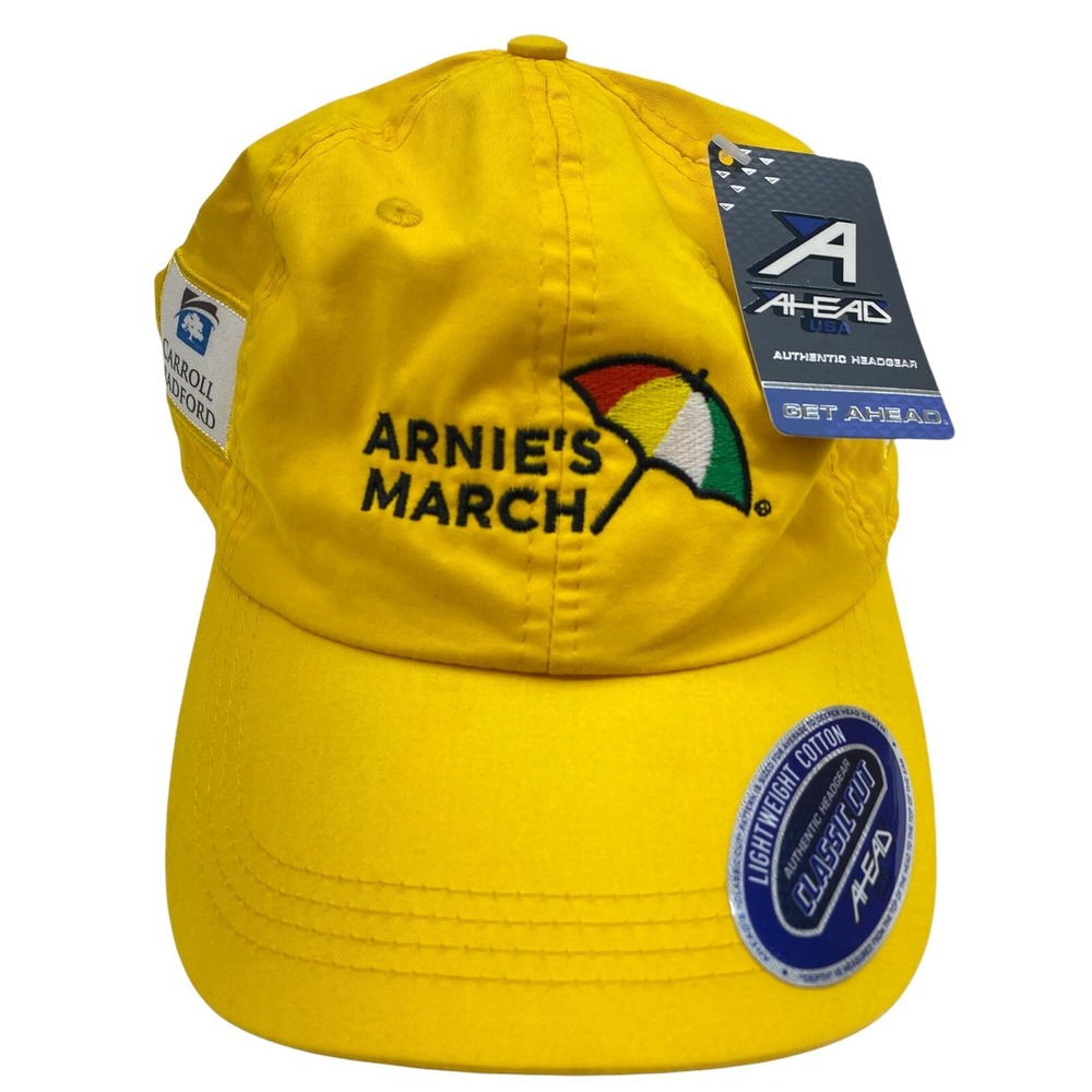Ahead Arnie's March Arnold Winnie Palmer Bay Hill Golf Hat Yellow Adjustable NWT